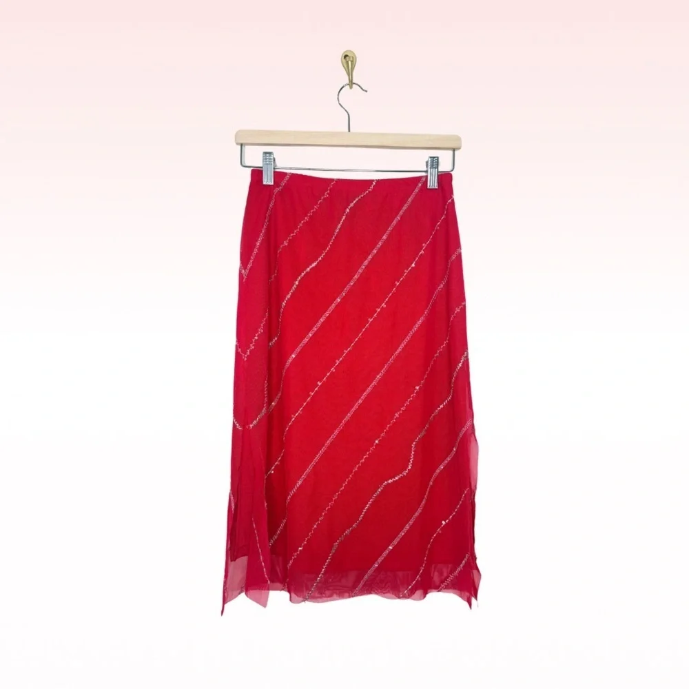 Y2K BCBGMAXAZRIA Hot Pink Berry Sequin Gypsy Skirt (Sz 2)